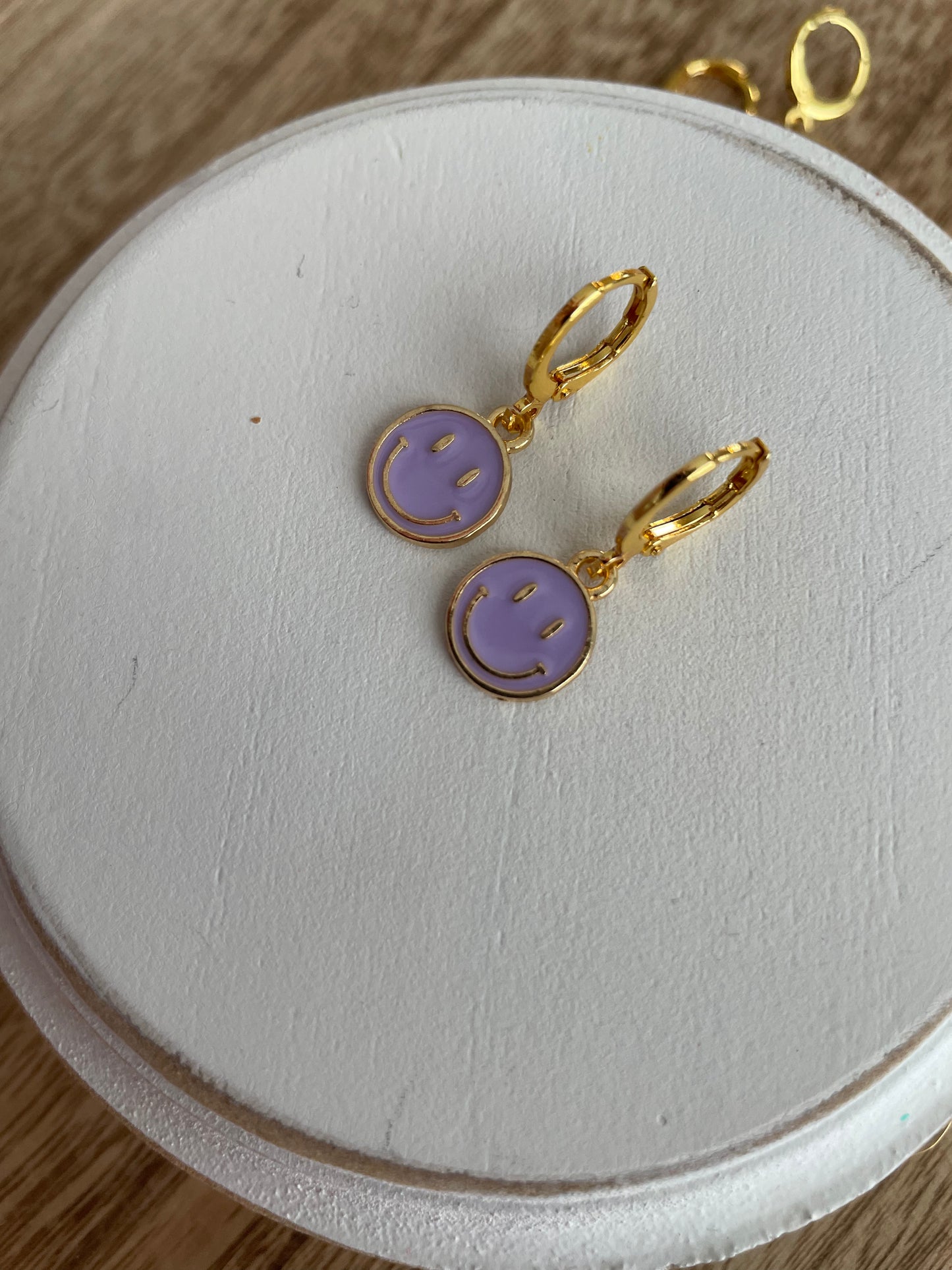 gold charm earrings | smiley face