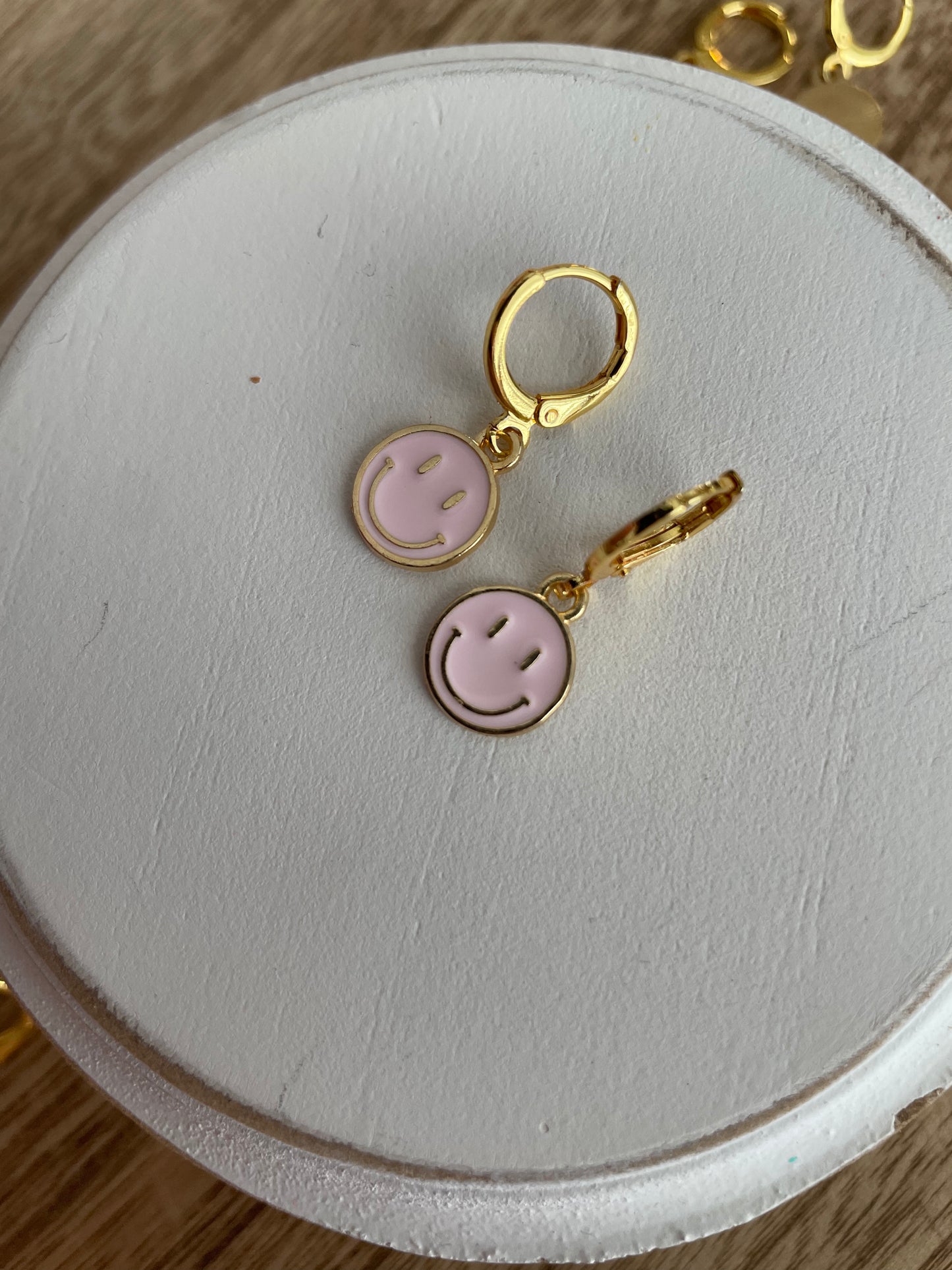 gold charm earrings | smiley face