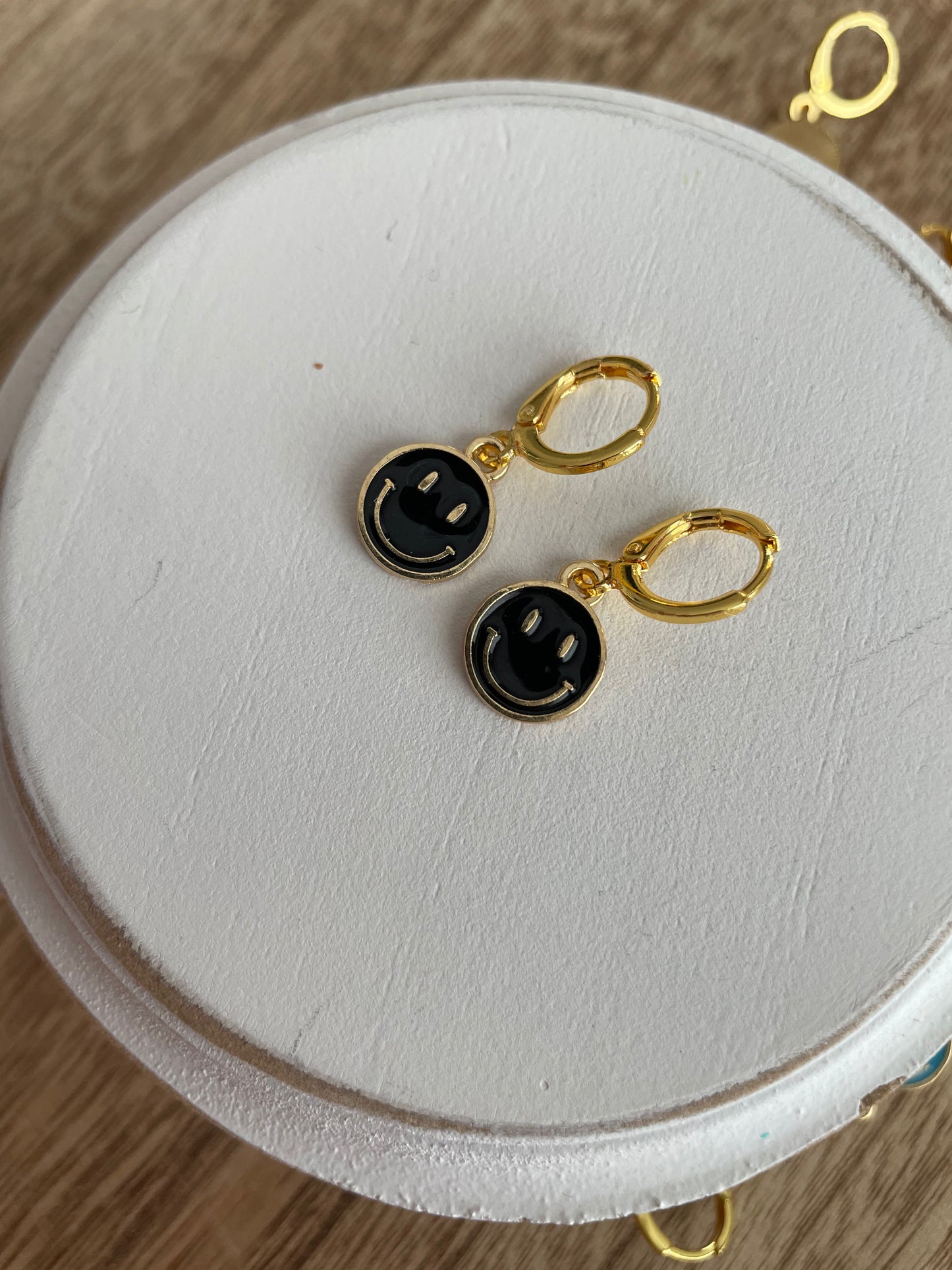 gold charm earrings | smiley face