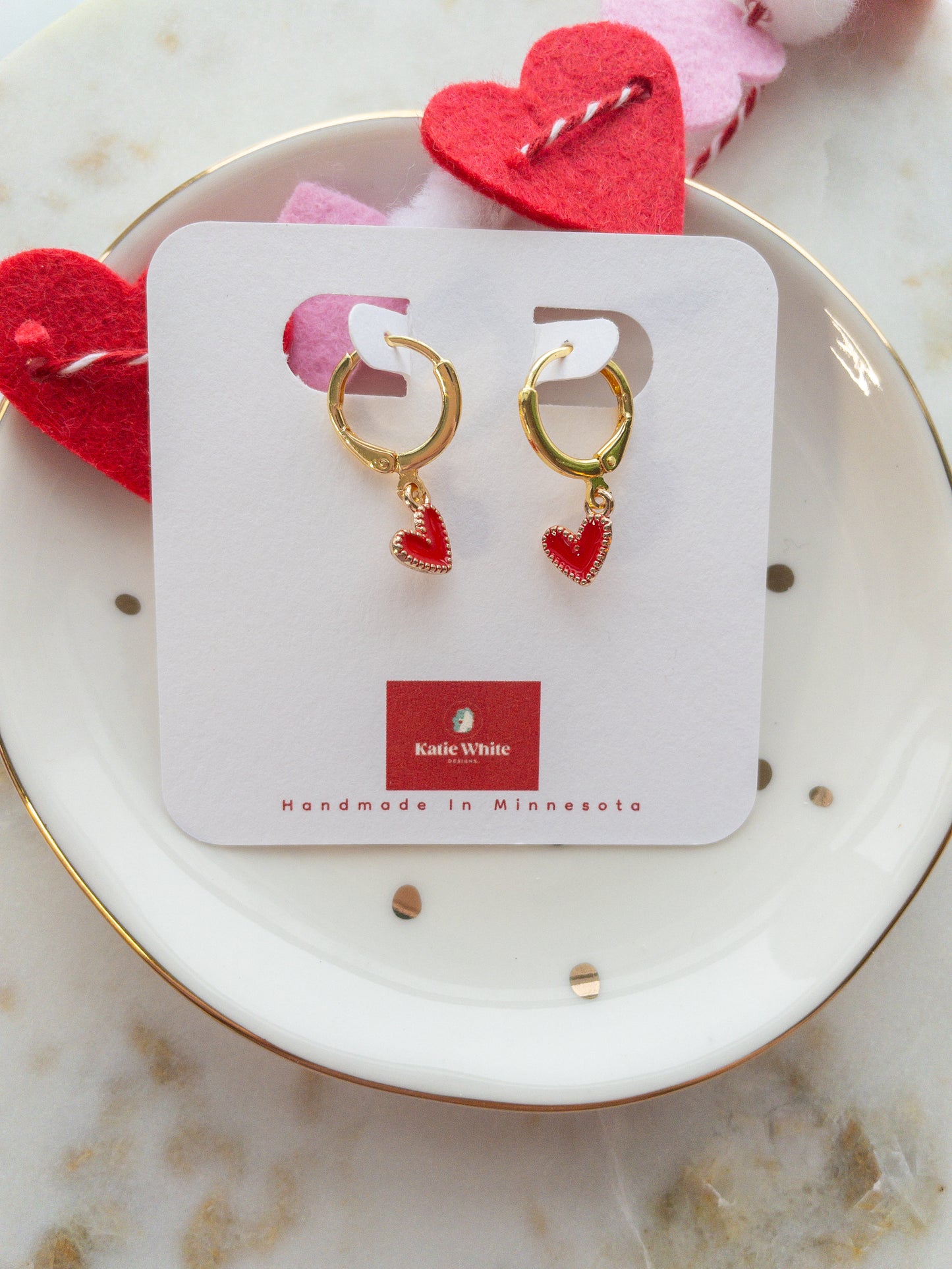 gold charm earring | red heart *limited quantities*