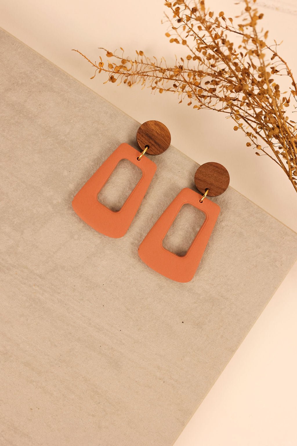 Wood Trapezoid Drop | Clay Earrings