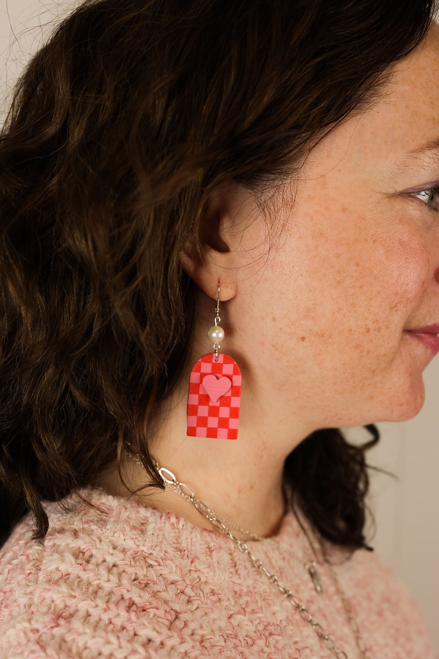 Checkered Heart Earring | Polymer Clay Earring