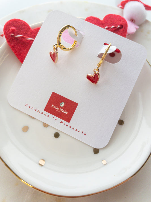 gold charm earring | red heart *limited quantities*