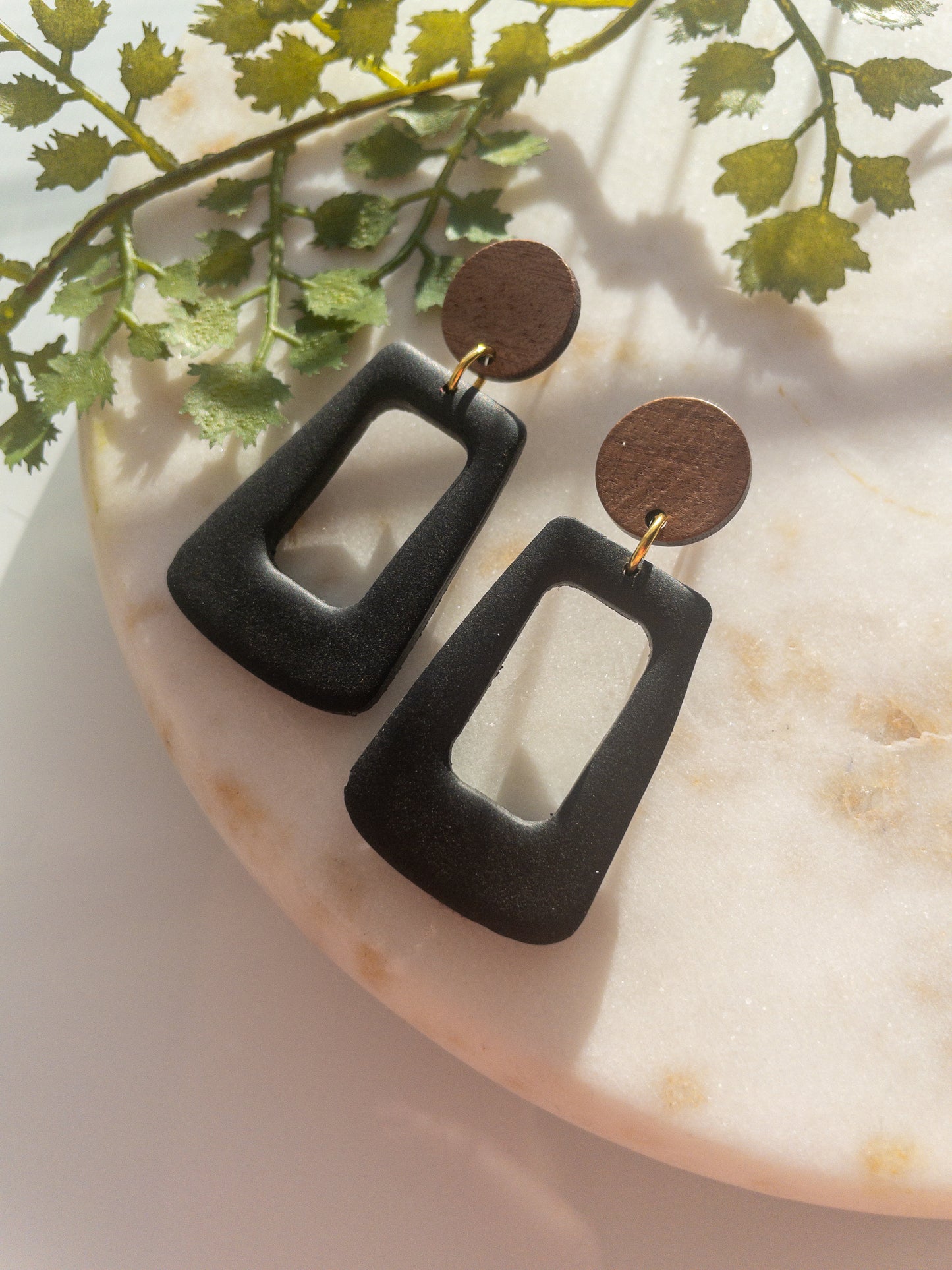 clay earrings | wood trapezoid drop
