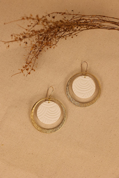 Cecelia earring with white clay and gold hardware. 