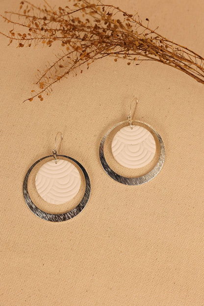 Cecelia Dangle with white clay and silver hardware. 