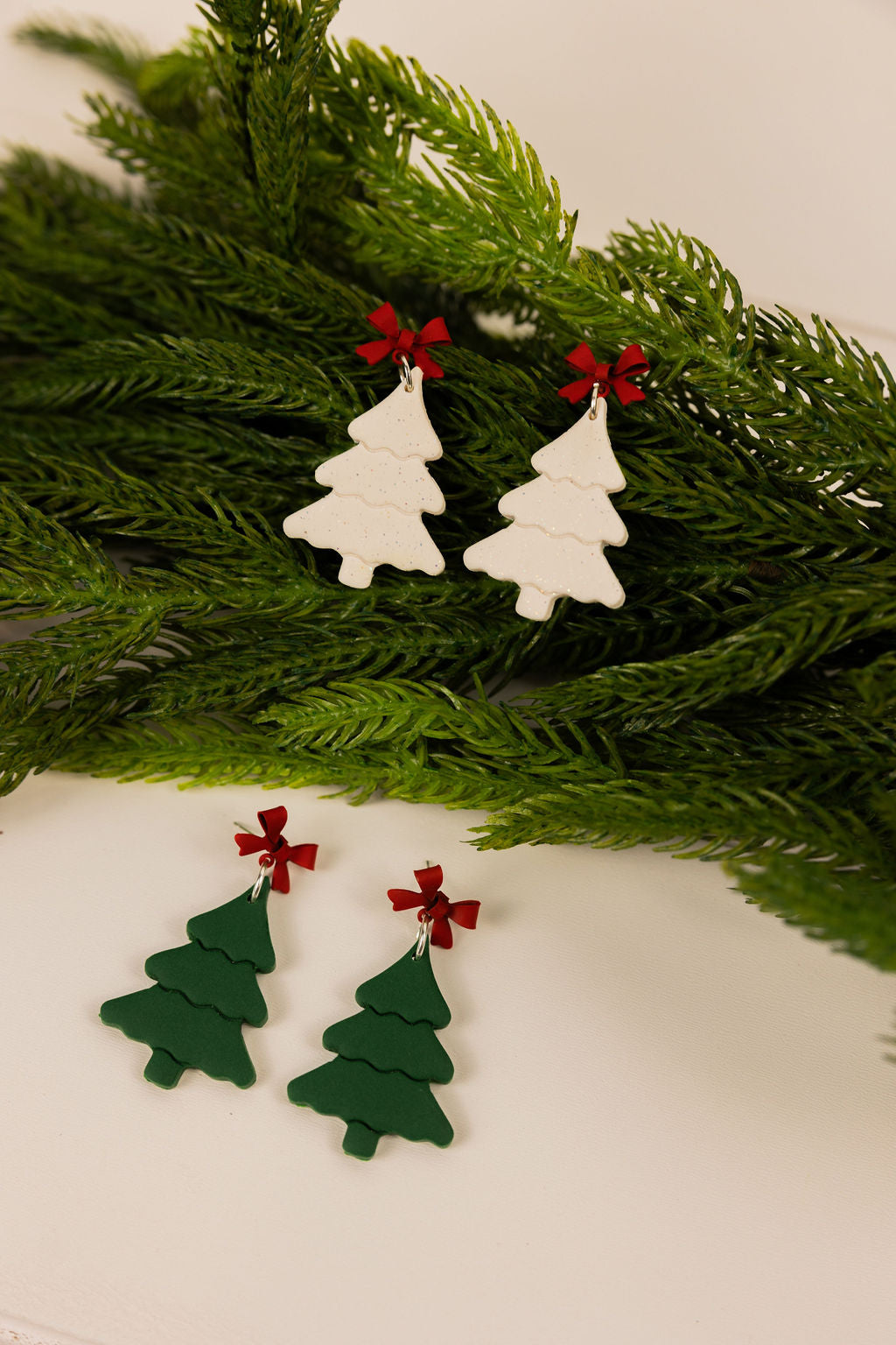 Polymer clay christmas tree earrings