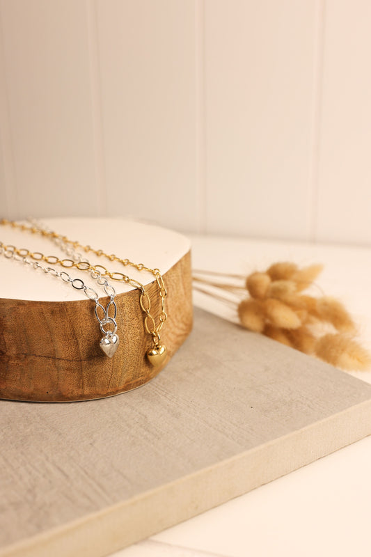 Chunky Heart Necklace | Gold + Silver