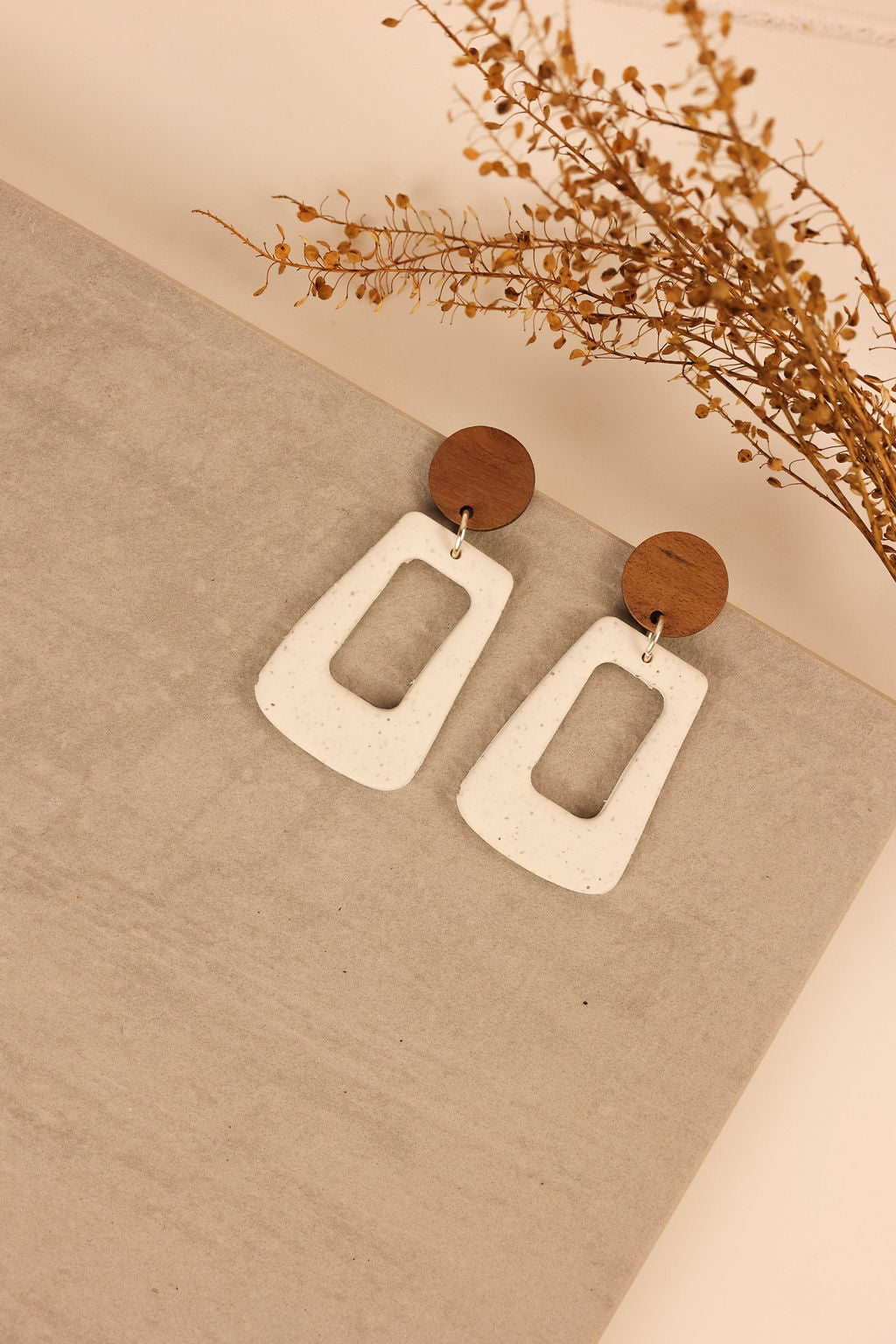 Wood Trapezoid Drop | Clay Earrings