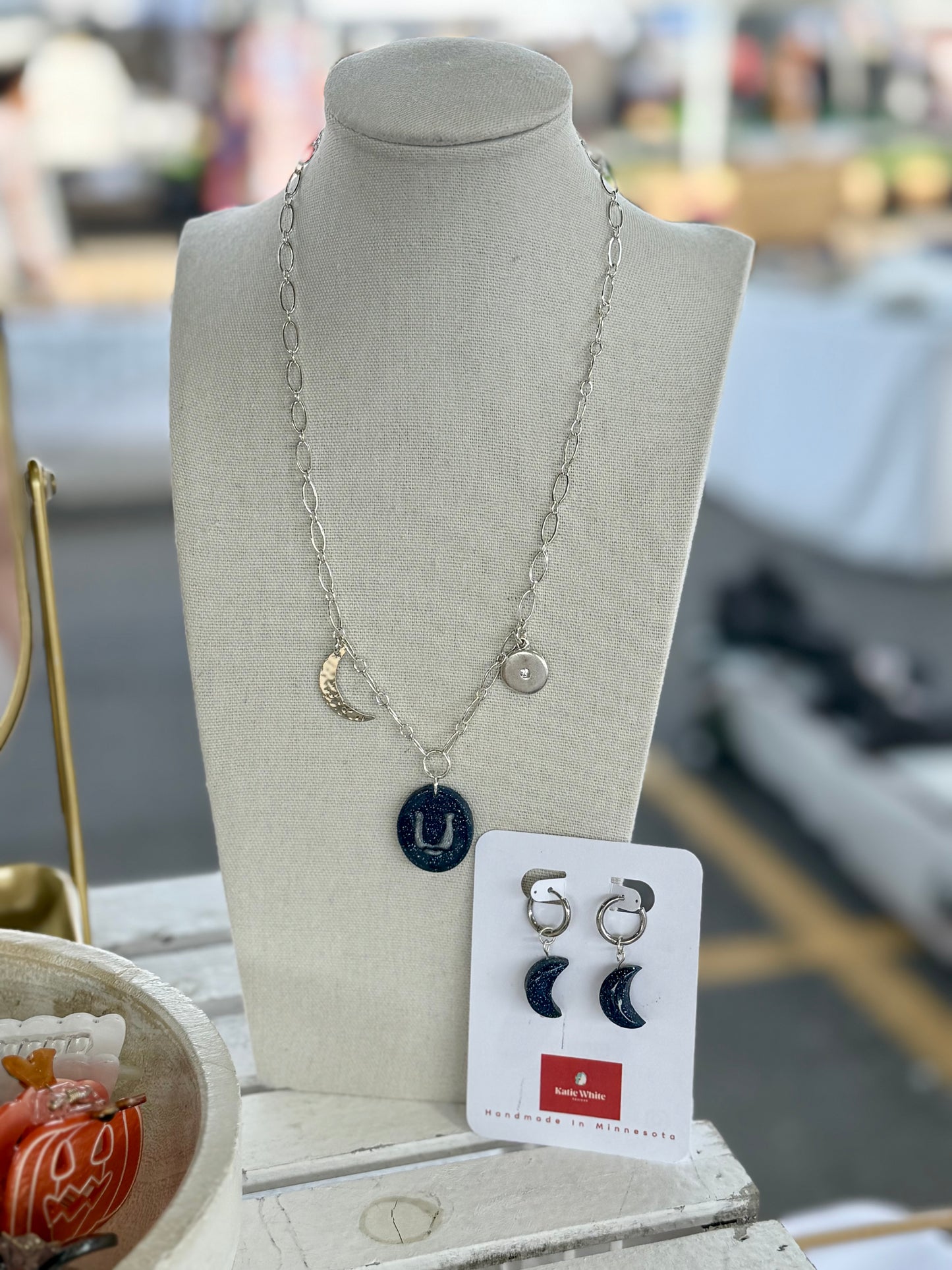 Moon Charm Earrings | Polymer Clay Dangle