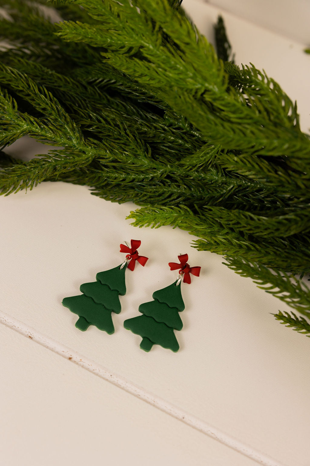 Green polymer clay christmas tree earrings