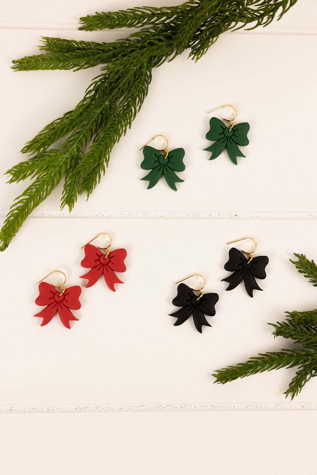 Polymer clay holiday bow earrings