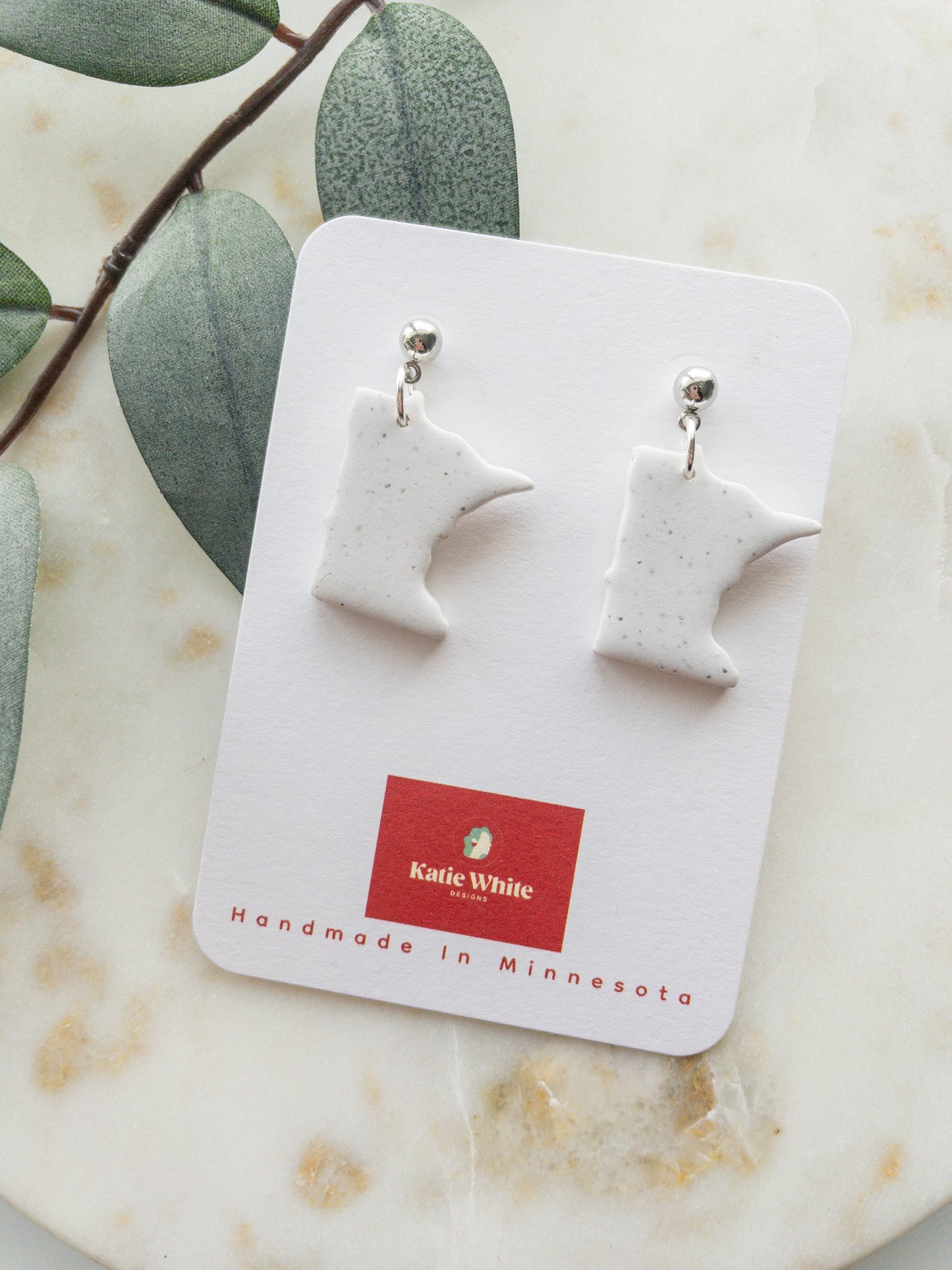 clay earrings | white granite Minnesota drop