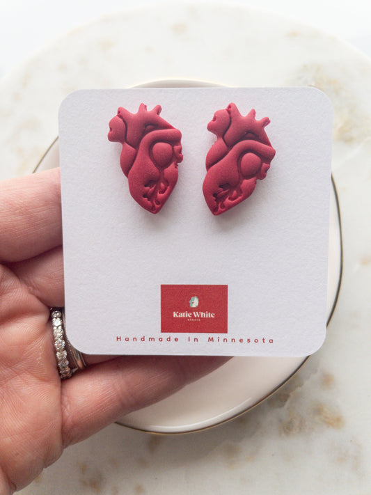 clay earrings | anatomical heart stud