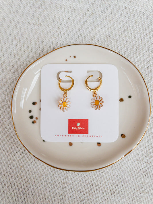 gold charm earrings | daisy huggie