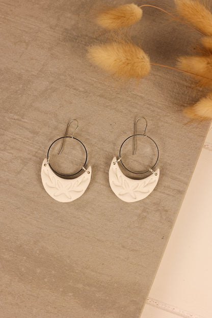 Luna earring in white with silver hardware.