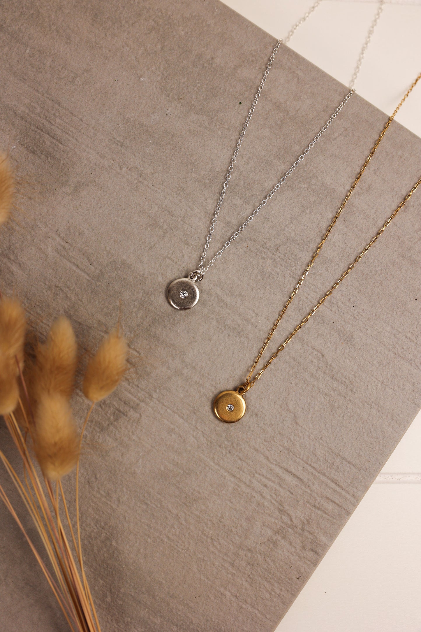 Crystal Disc Necklace | gold + silver