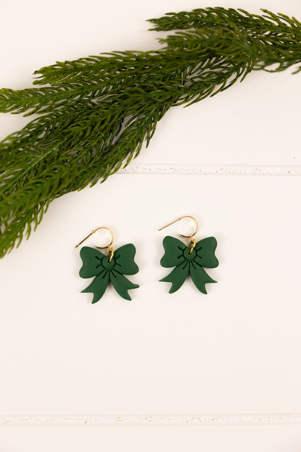 Polymer clay green bow earring