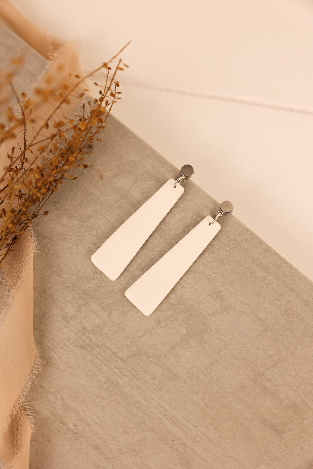 nora earring in white with silver hardware