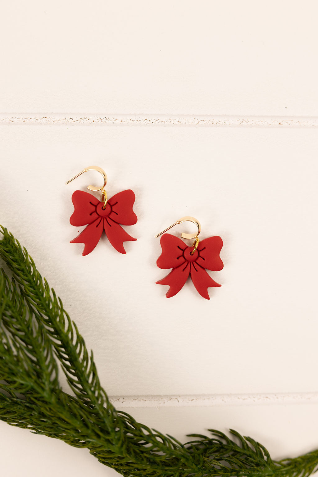 Polymer clay red bow earring