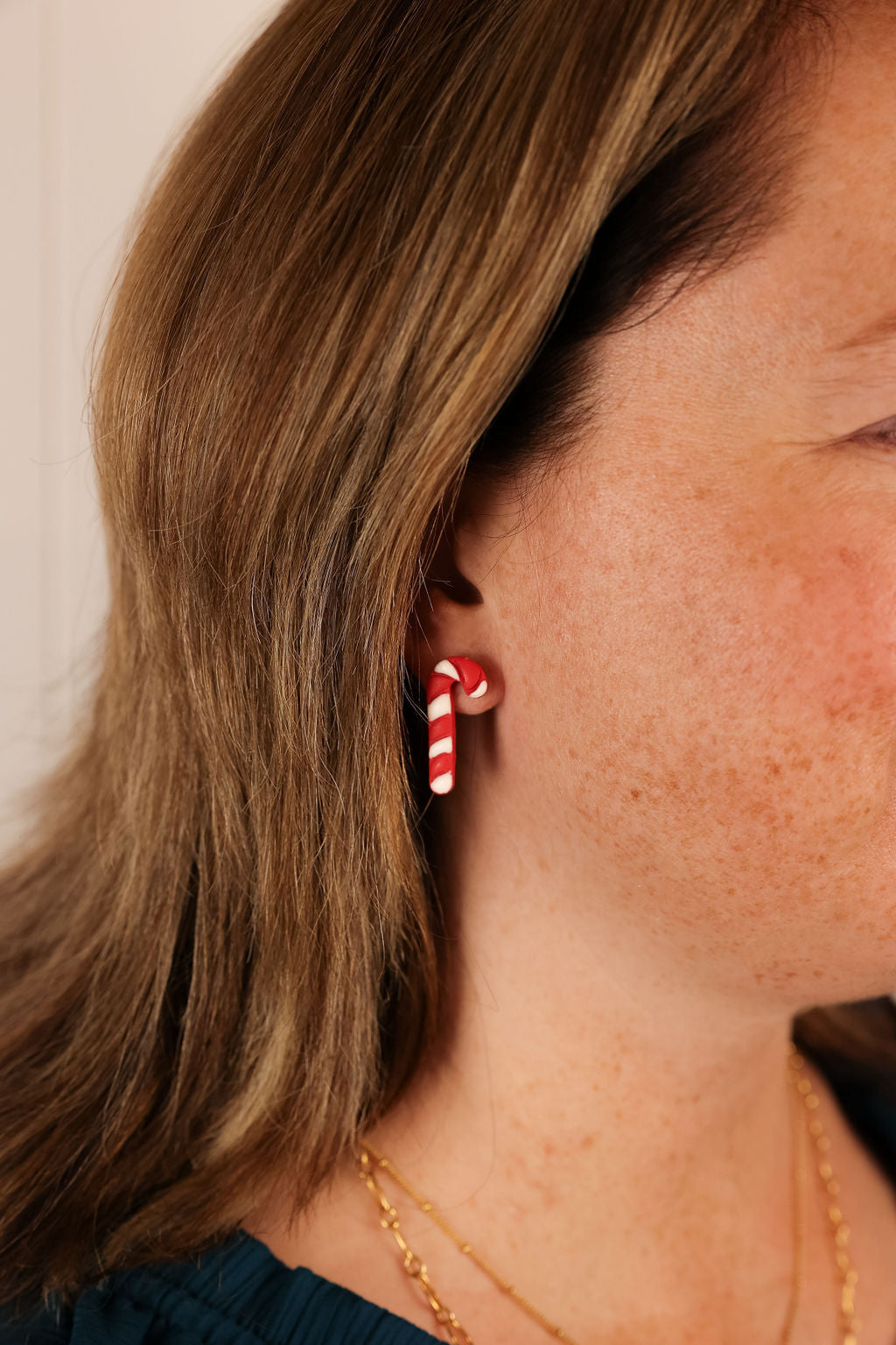 polymer clay candy cane stud earrings