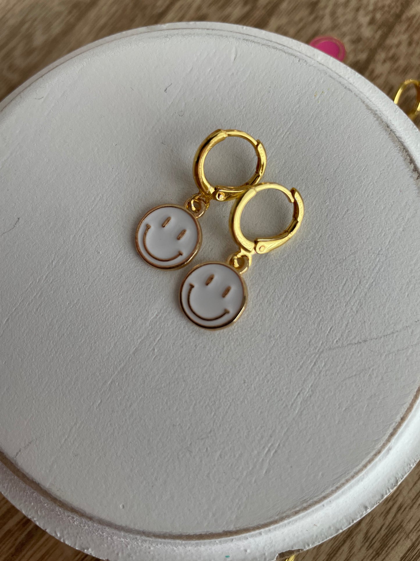 gold charm earrings | smiley face