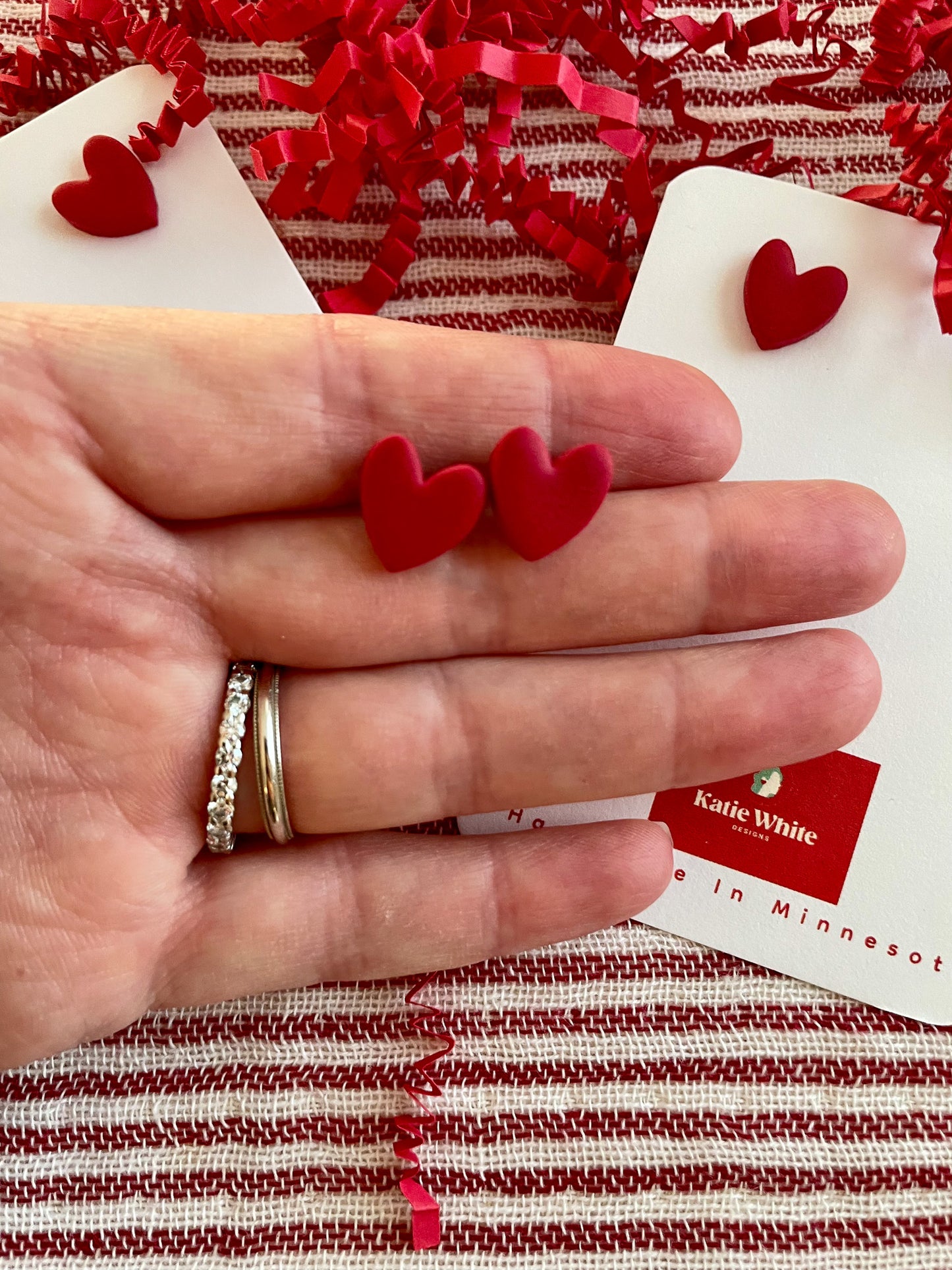 clay earrings | red heart stud