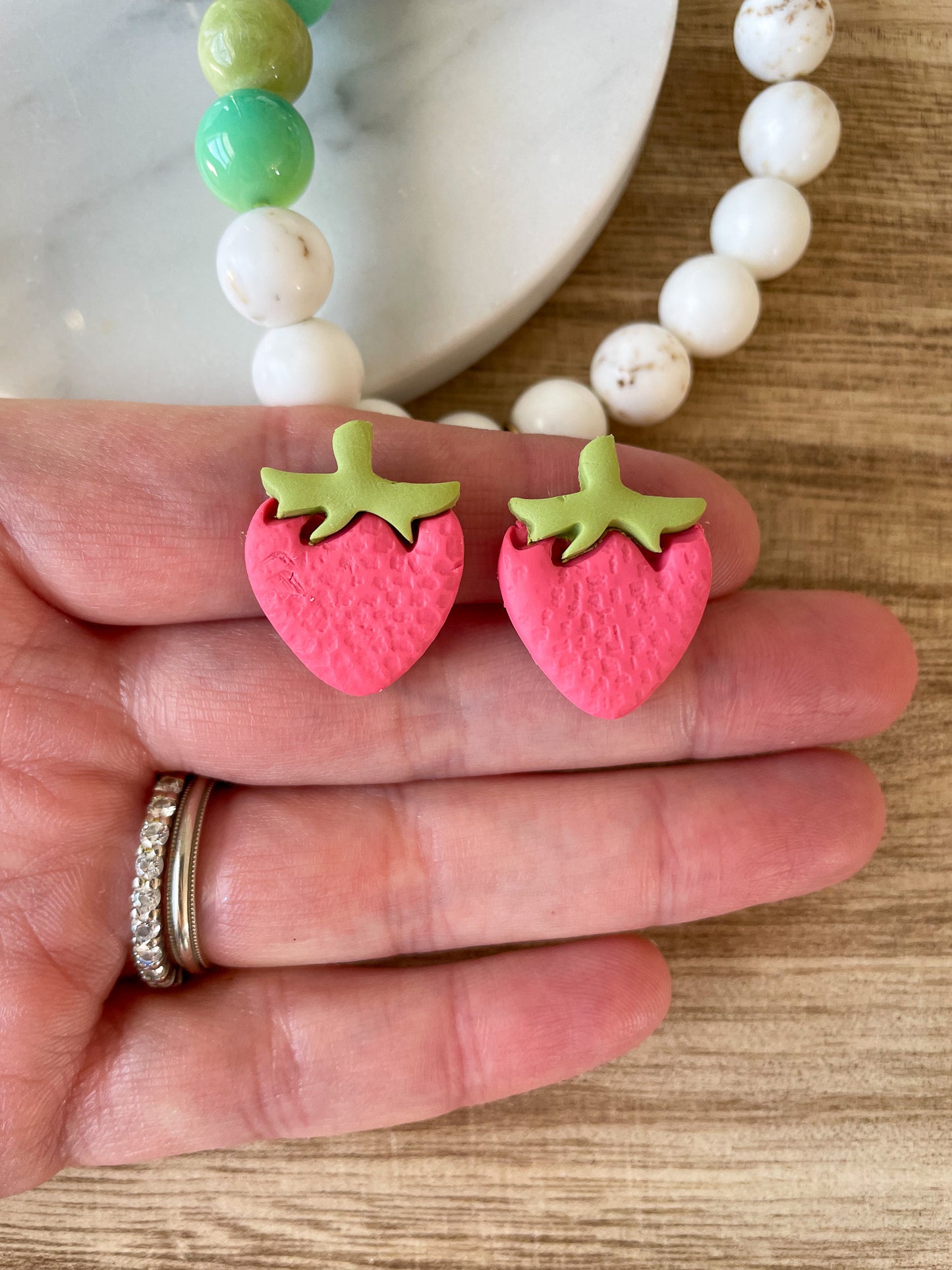 clay earring | strawberry stud *clip on option*