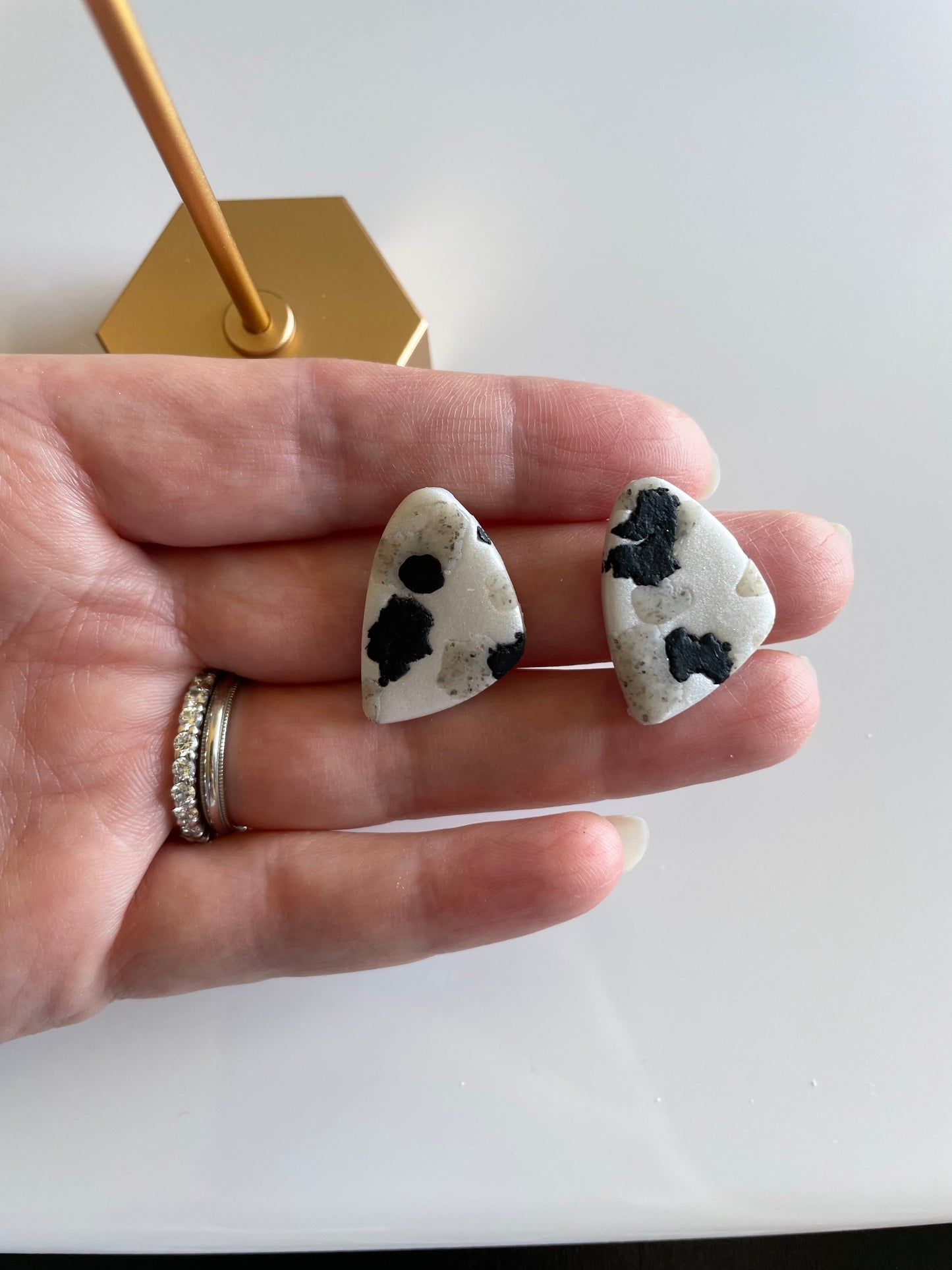 clay earrings | neutral triangle studs