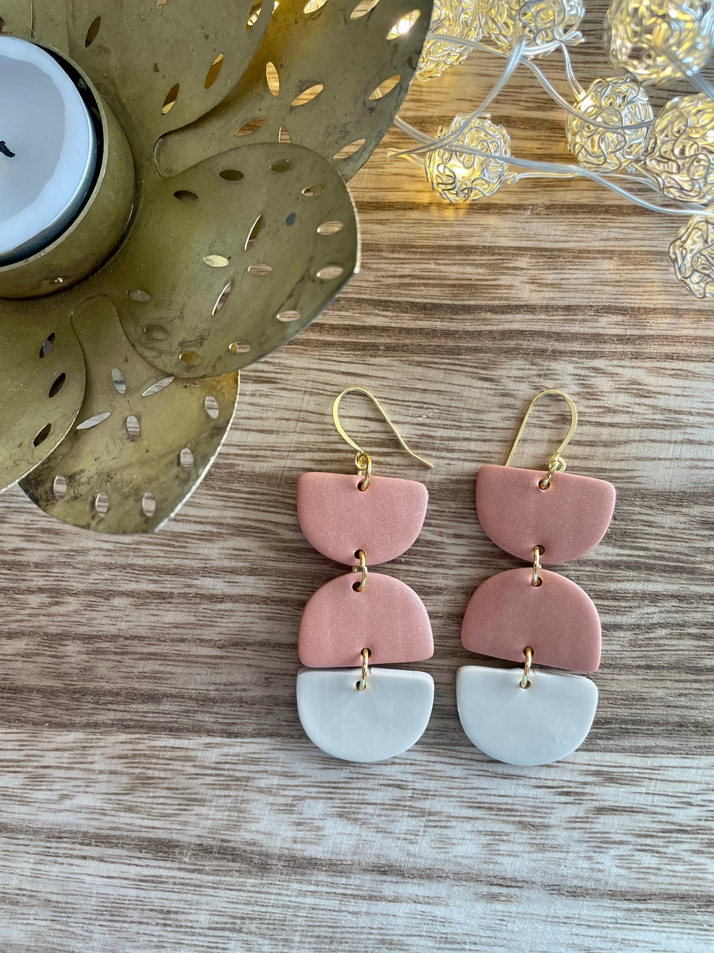 clay earrings | rose gold & Sahara half circles