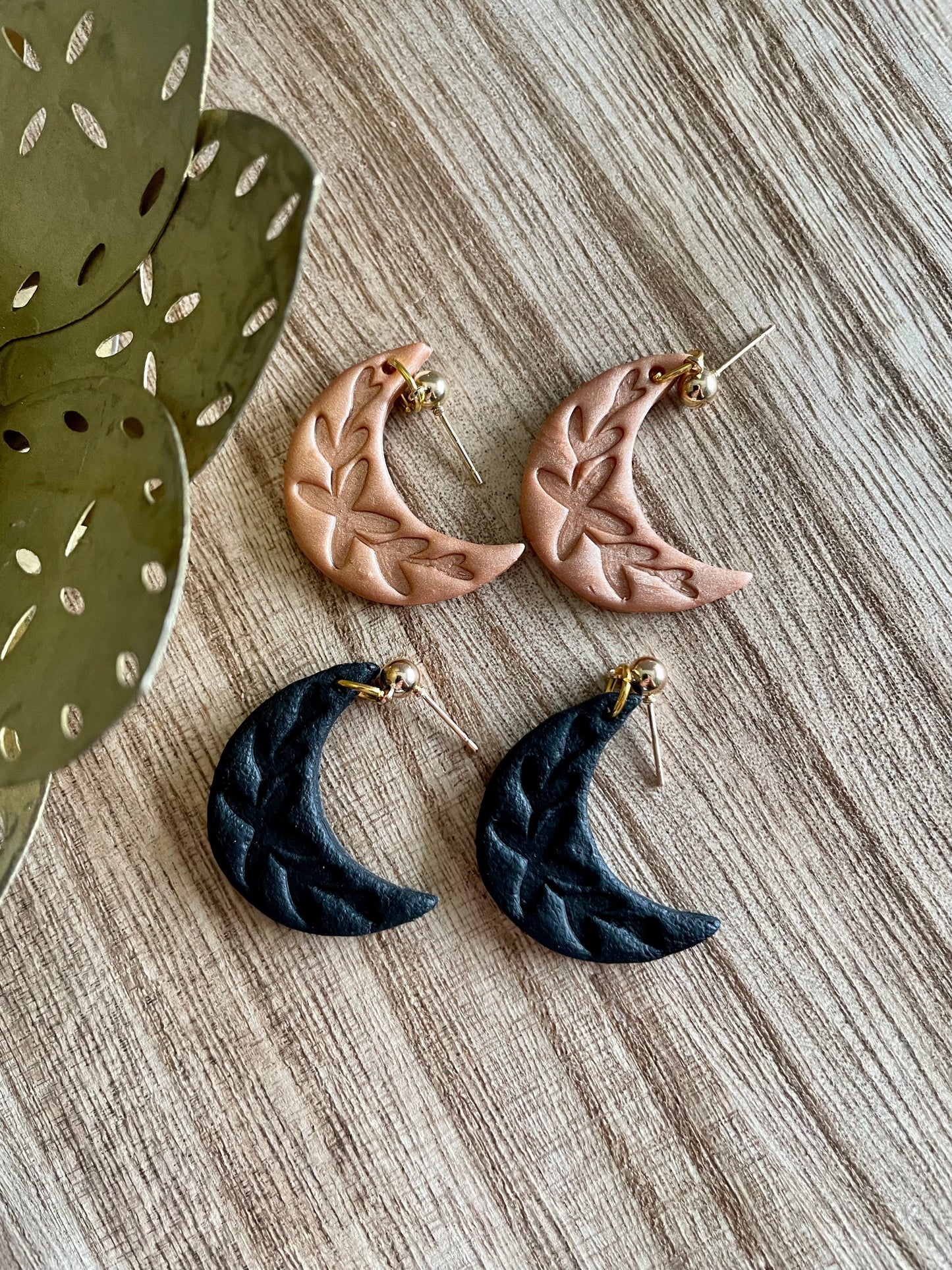 clay earrings | crescent moon drops
