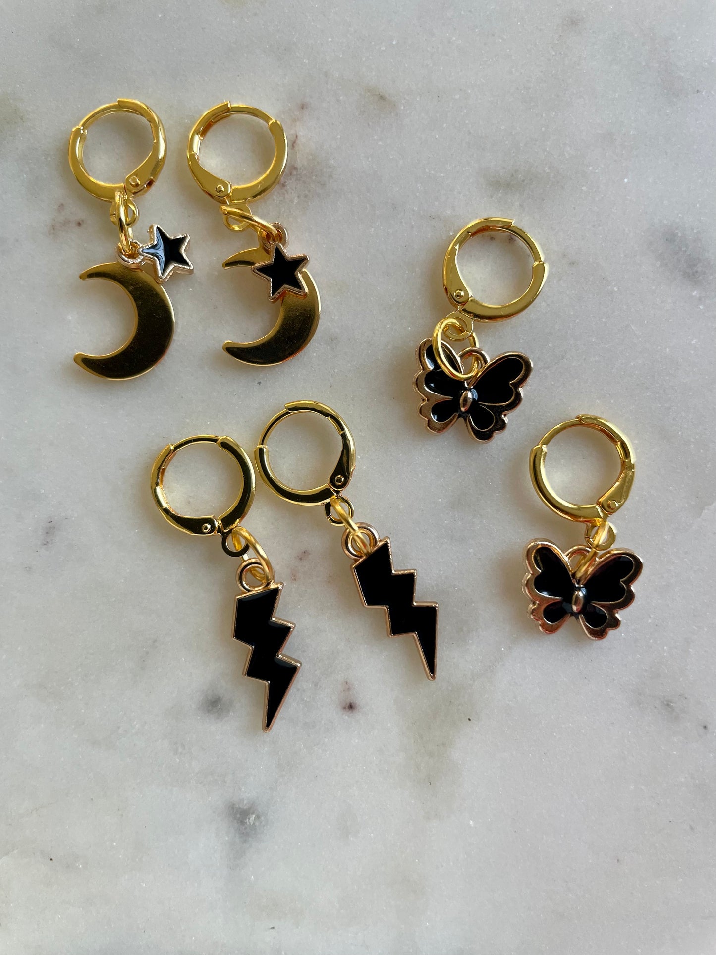 gold charm earrings | lightening bolt