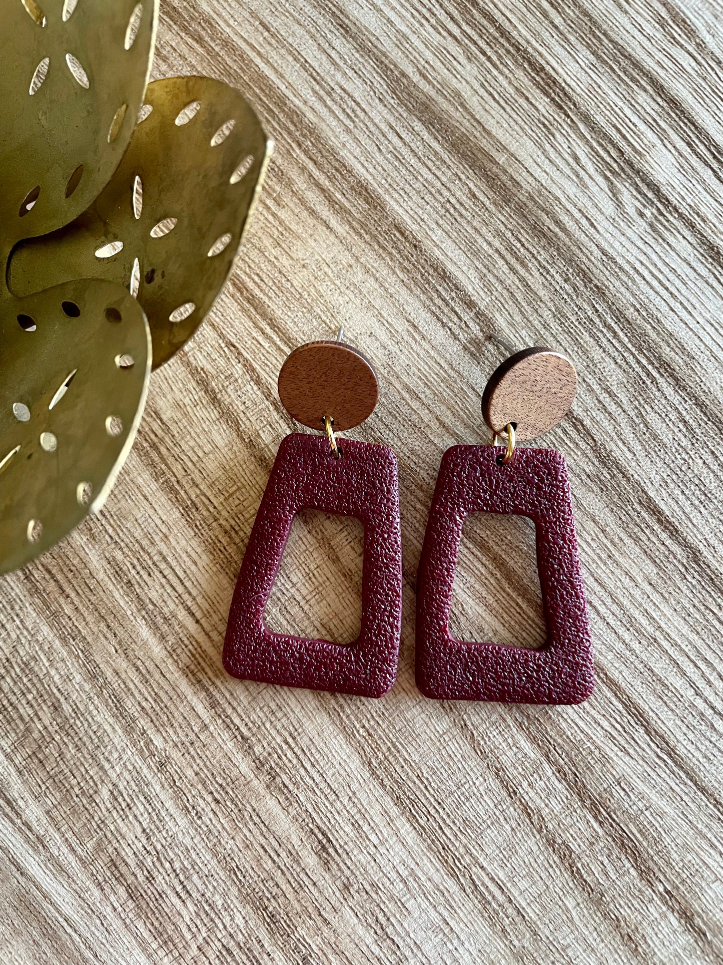 clay earrings | wood trapezoid drop *clip on option*