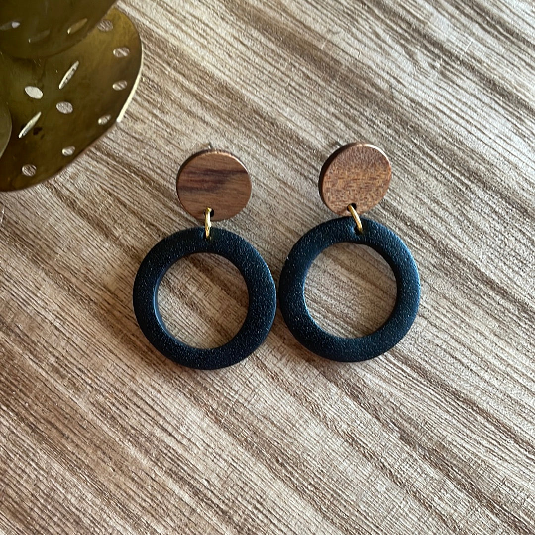 clay earrings | wood circle drop *clip on option*