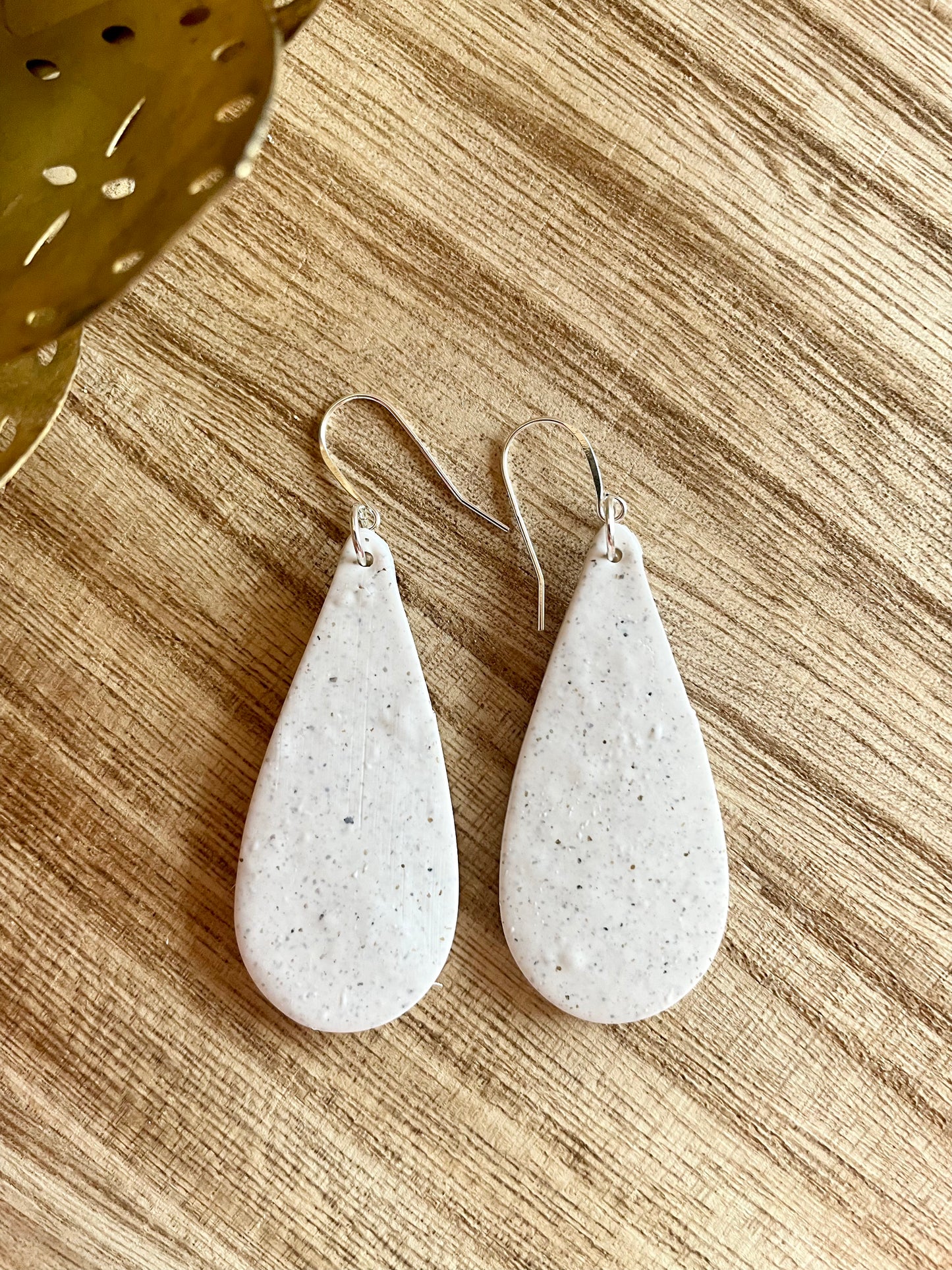 clay earrings | white granite teardrop